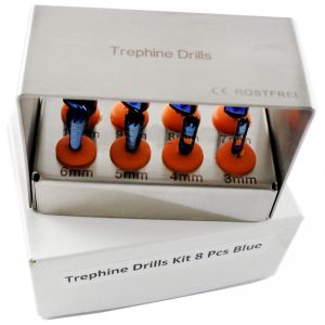 Dental Implant Trephine Drills Kit (8 Pcs) Blue Plasma Coated with Free Bur Holder – CE