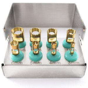 Dental Implant Trephine Drills Kit (8 Pcs) Gold Plasma Coated with Free Bur Holder – CE