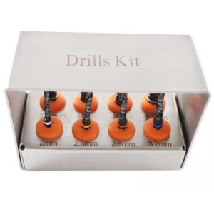 Dental Implant Drills Kit (8 Pcs) Black Titanium Coated 3 Flute with Free Bur Holder – CE