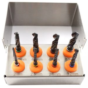 Dental Implant Drills Kit (8 Pcs) Black Titanium Coated with Free Bur Holder – CE