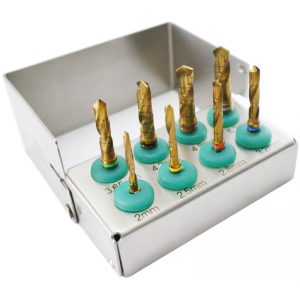 Dental Implant Drills Kit (8 Pcs) Gold Titanium Coated with Free Bur Holder – CE